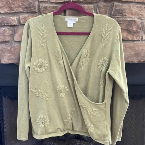 Coldwater creek green sweater with floral design. Size 1X - Picture 1 of 8